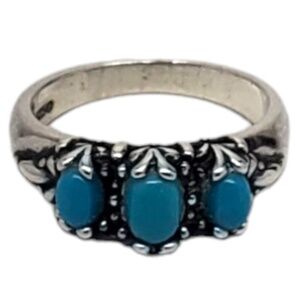 Carolyn Pollack Sterling Silver and 3 Stone Turquoise Ring Size 7.25 #17113
